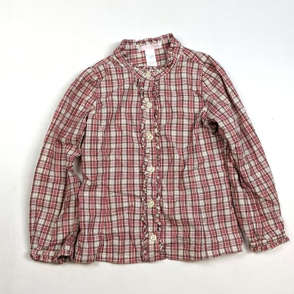 Janie and Jack Shirt Girls Sz 5T Red Plaid Button Down Ruffle Christmas Holiday - Picture 1 of 4